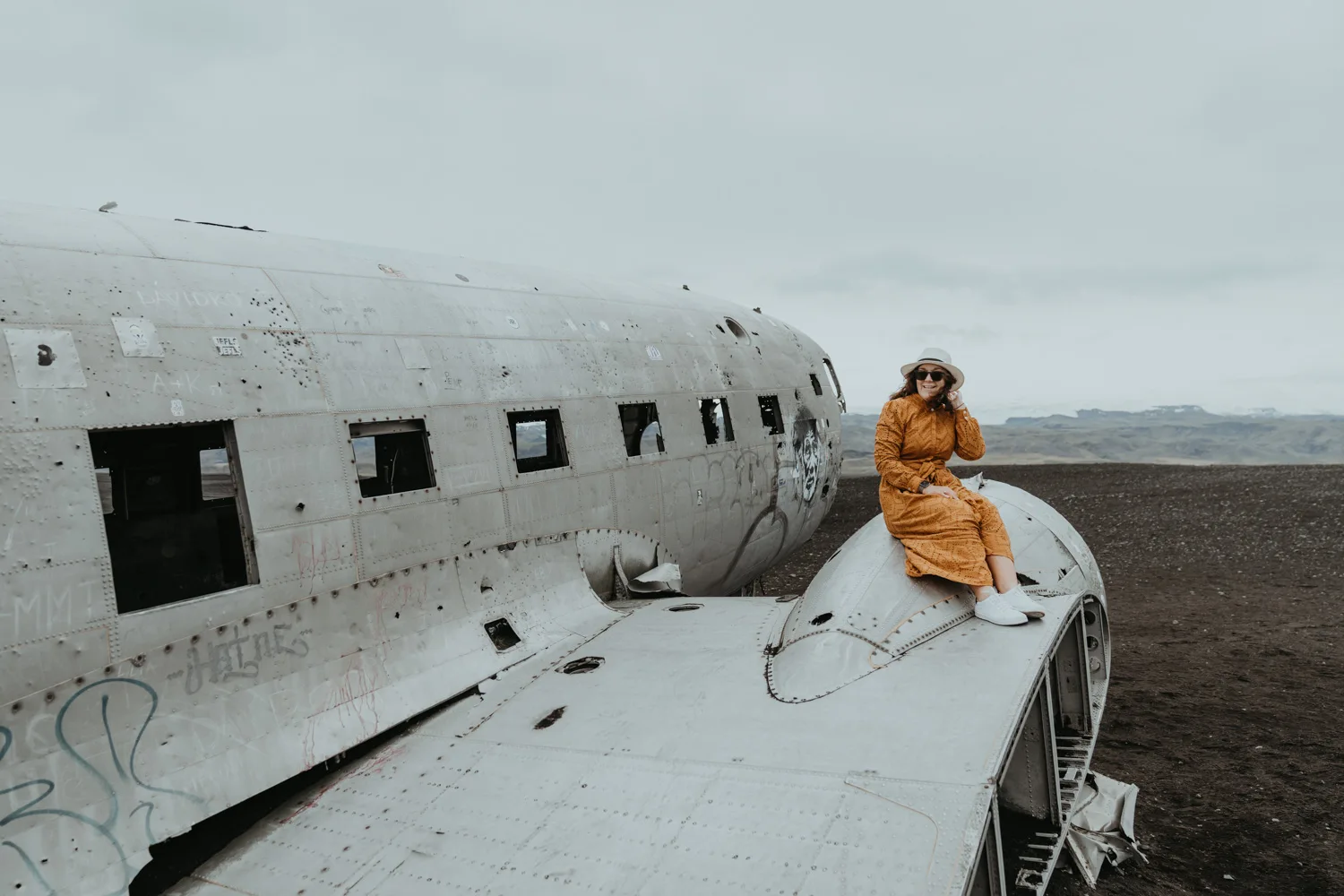 Sharyn at the Sólheimasandur plane wreck in Iceland